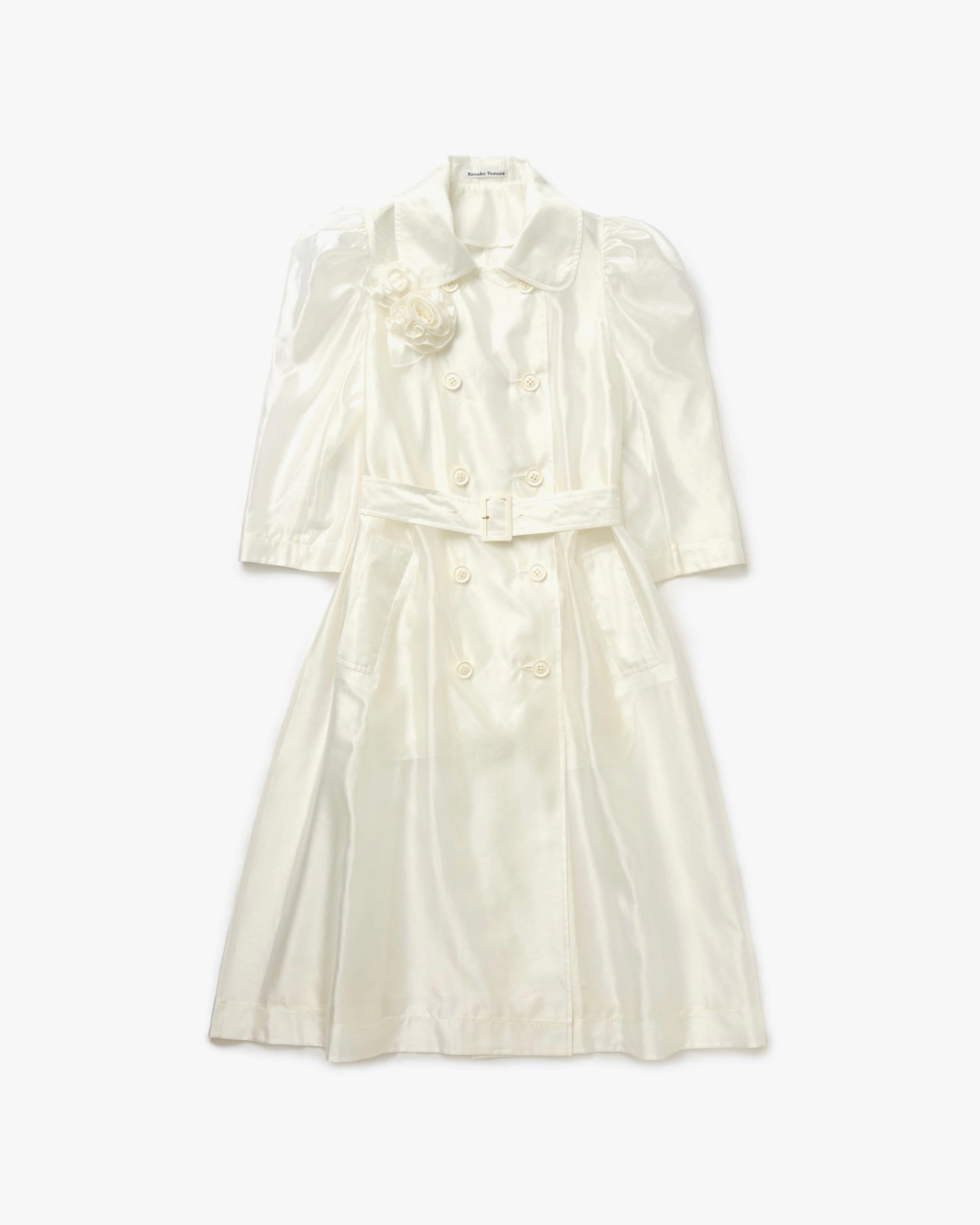 Silk Organza Rose Puff Sleeve Coat(White)