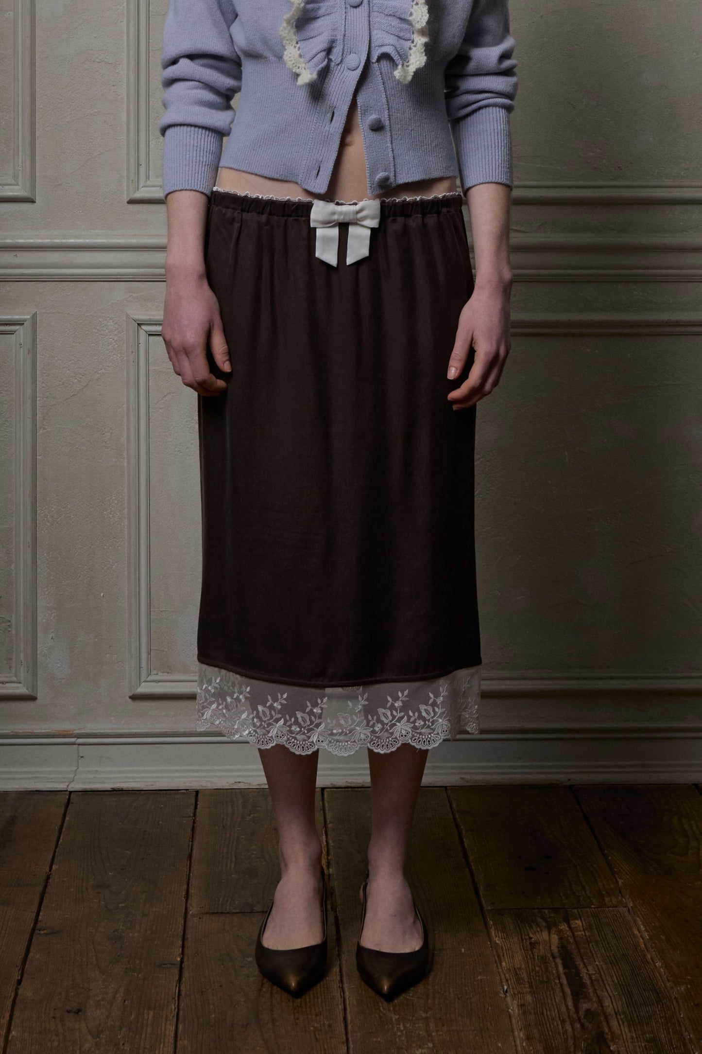 Bow Lingerie Skirt(Brown)
