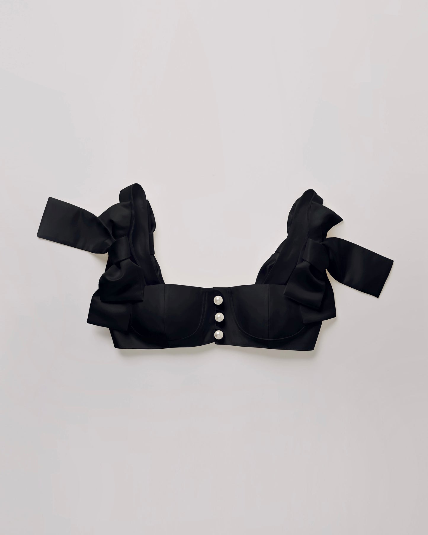 Satin Ribbon Pearl Bustier(Black)