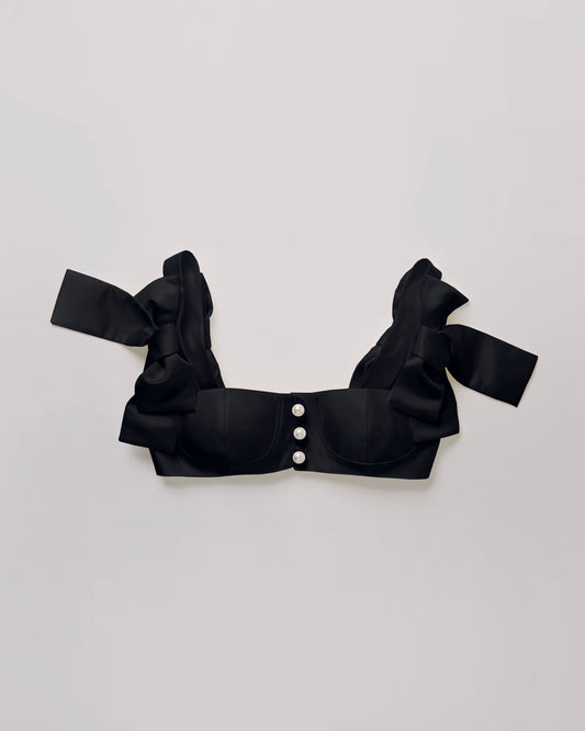 Satin Ribbon Pearl Bustier(Black)