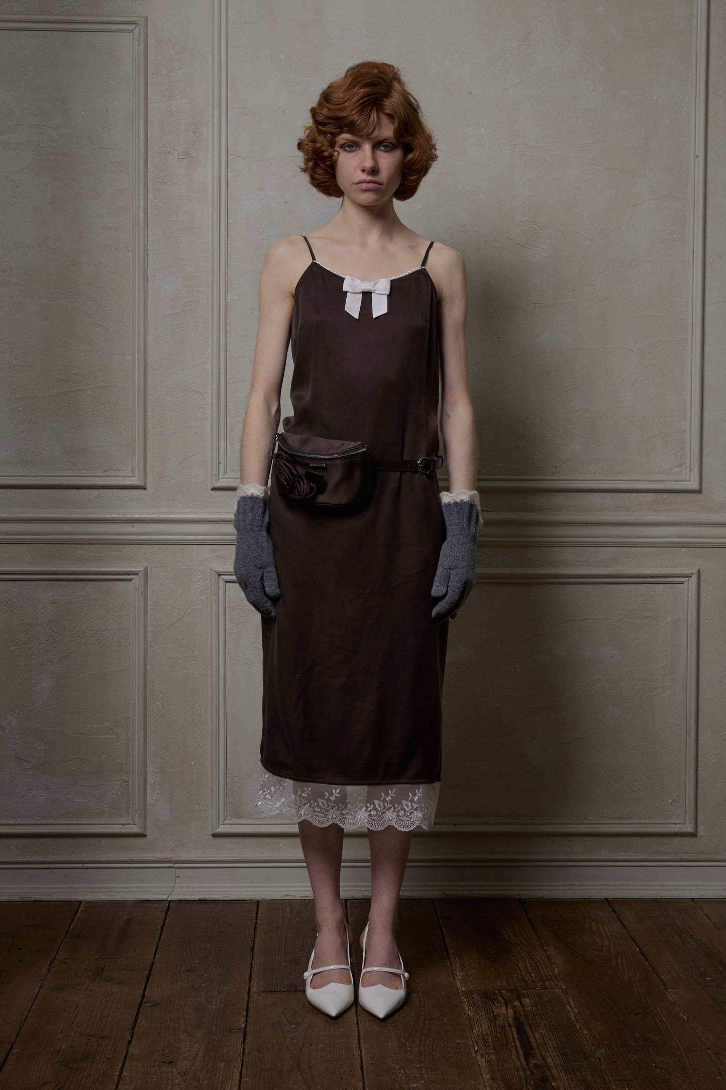 Satin Rose Belt Bag(Brown)
