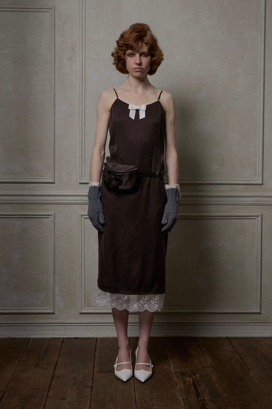 Bow Lingerie Dress(Brown)