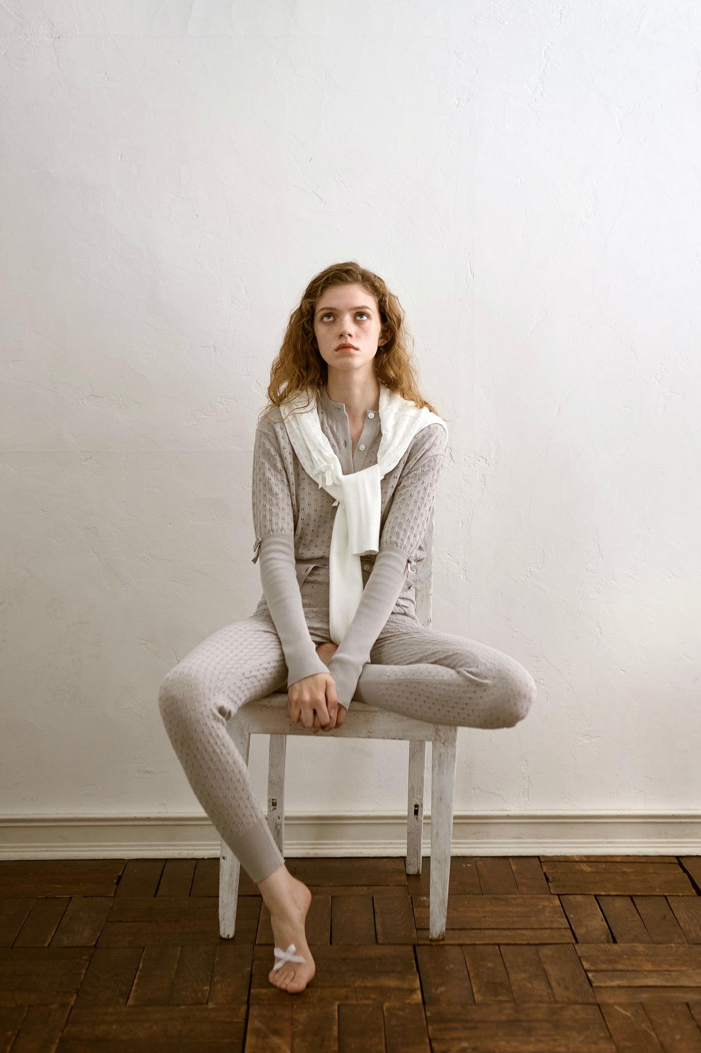 Cotton Bow Knit Cardigan(Gray)