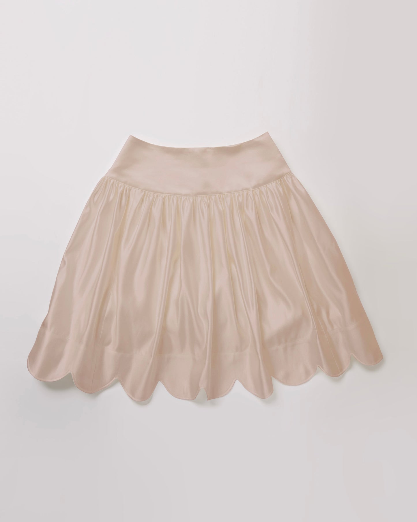 Satin Scalloped-Hem Gathered Skirt(Black)