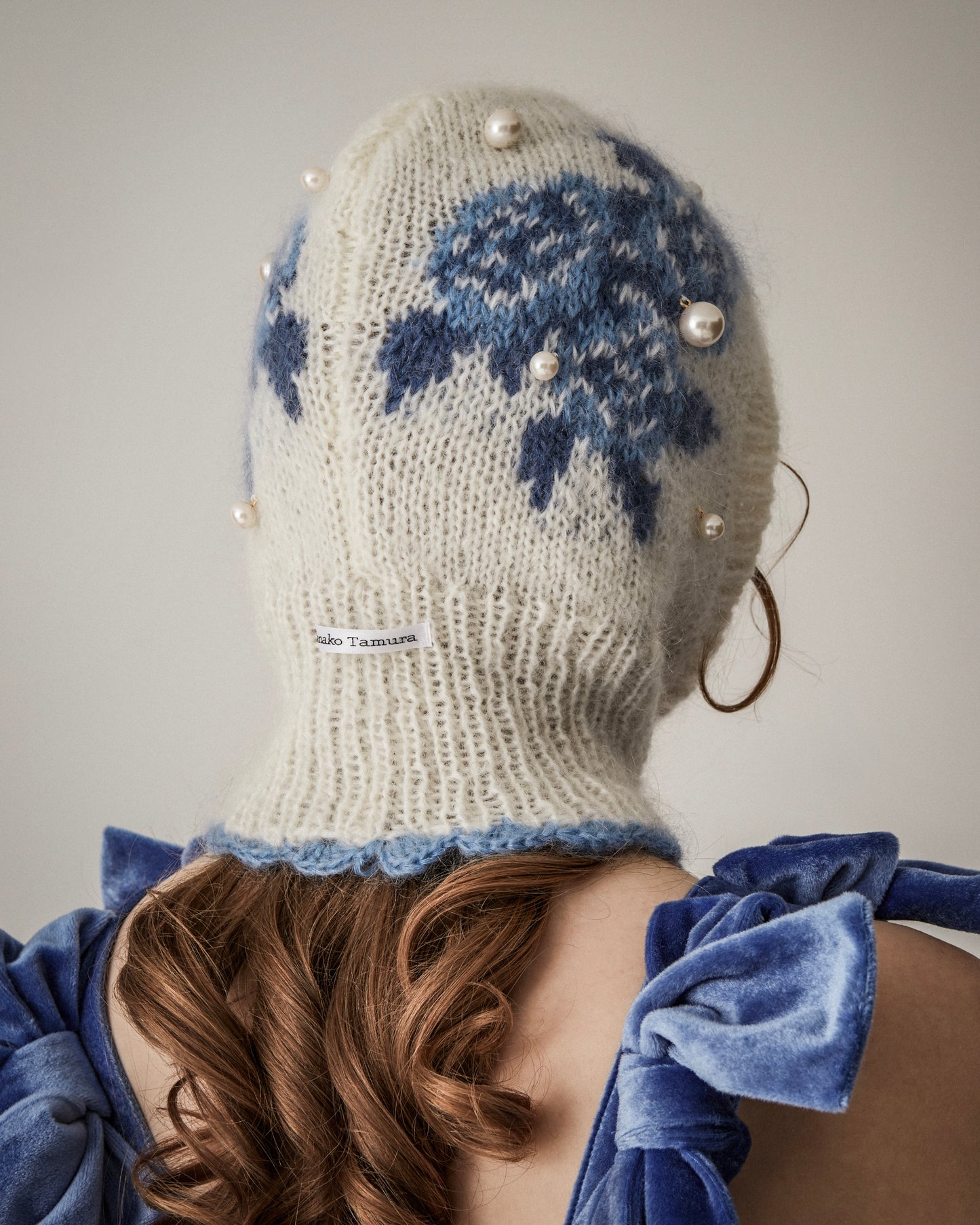 [数量限定]Floral Hand-knit Balaclava(Blue)