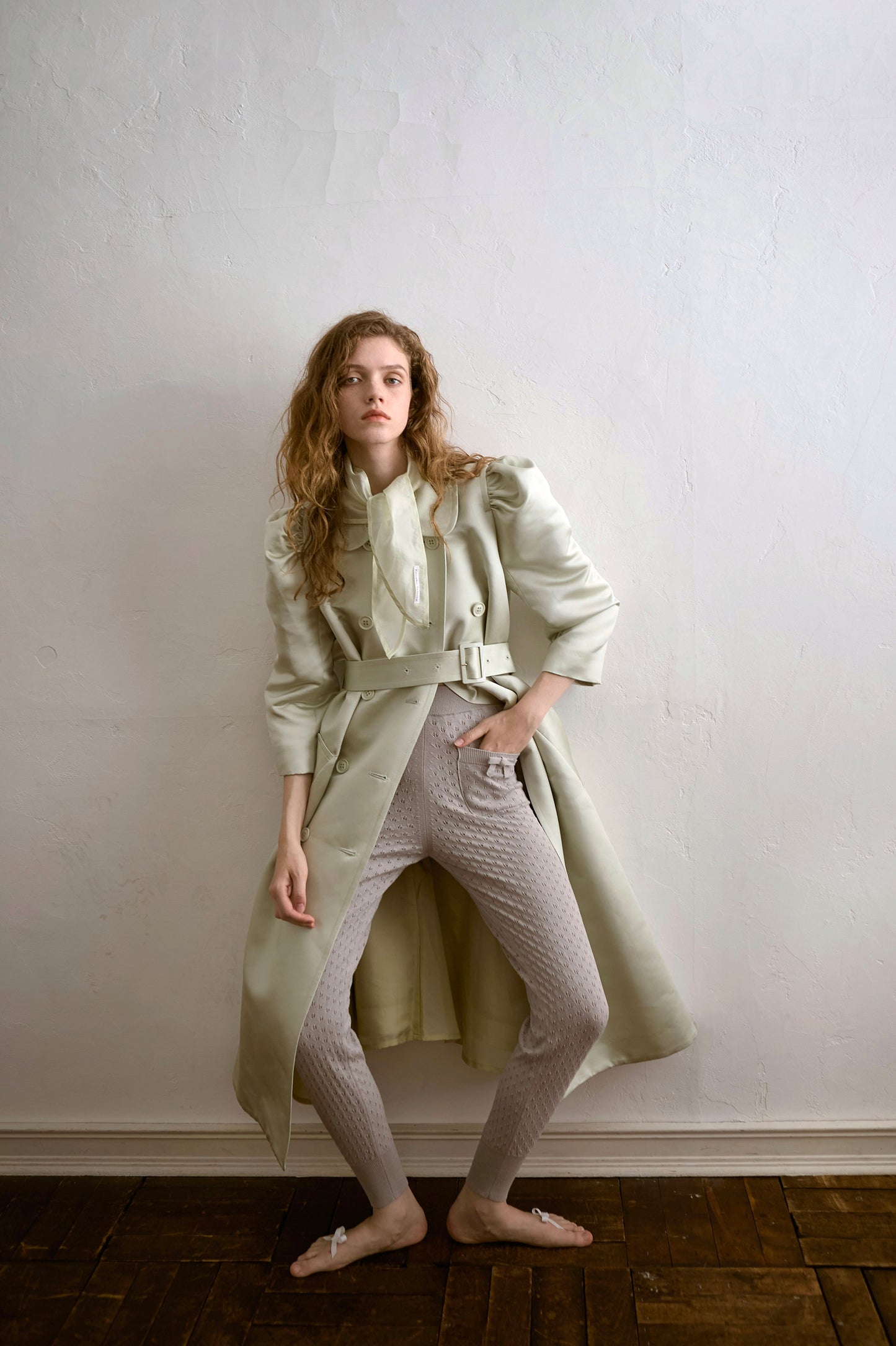 Satin Puff Sleeve Coat(Green)