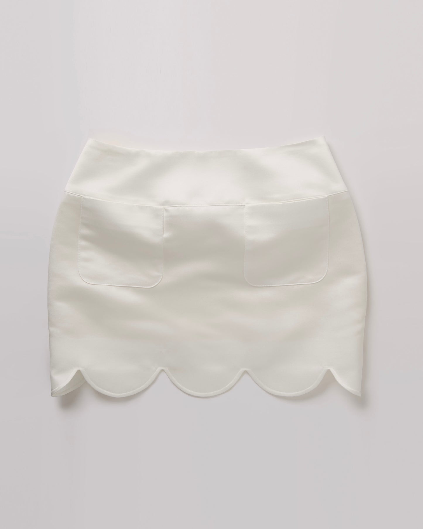 Satin Scalloped-Hem Mini Skirt(Beige)