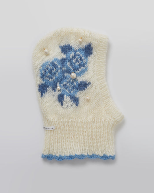 [数量限定]Floral Hand-knit Balaclava(Blue)