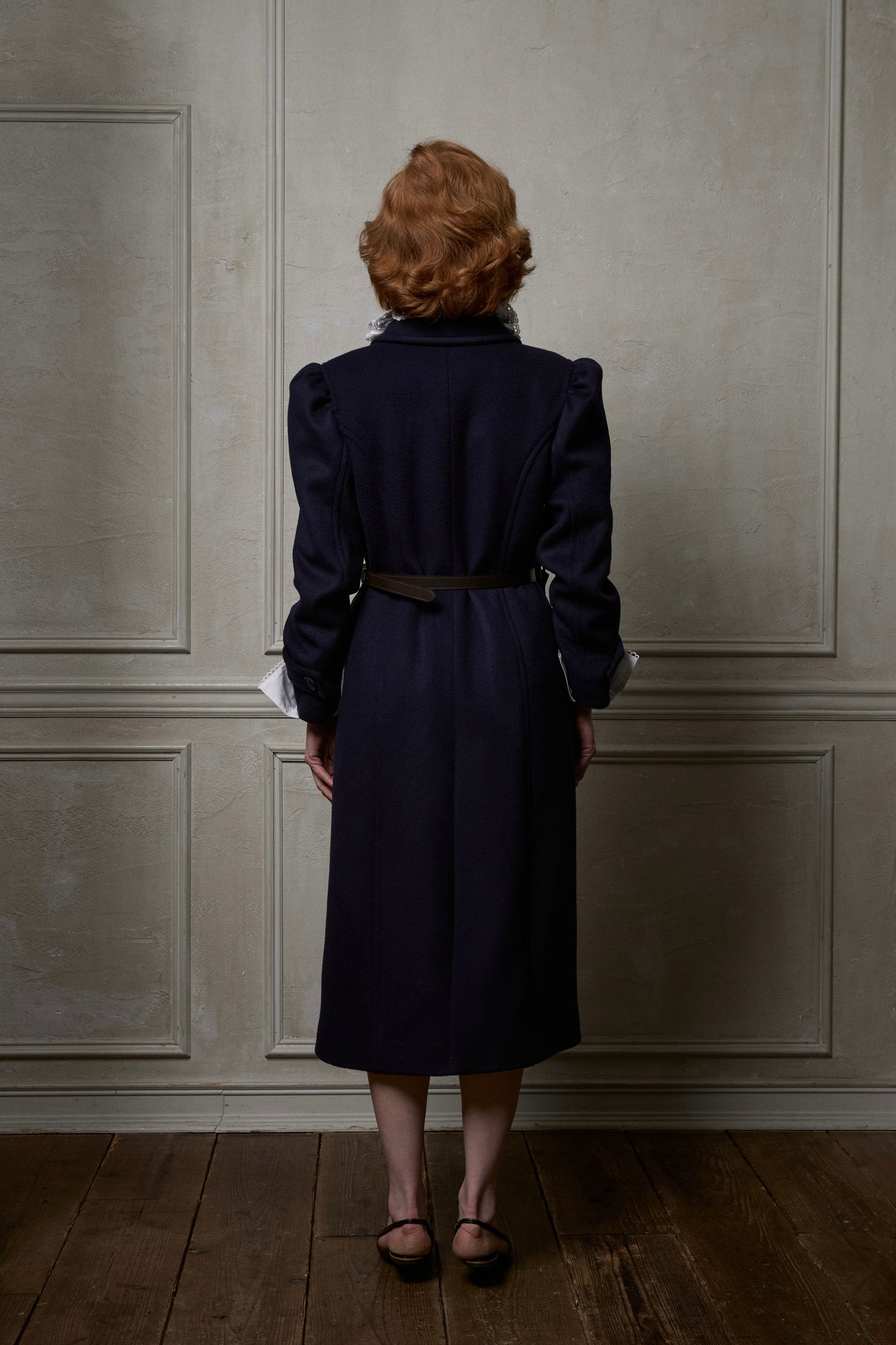 Wool Puff Sleeve Coat(Navy)