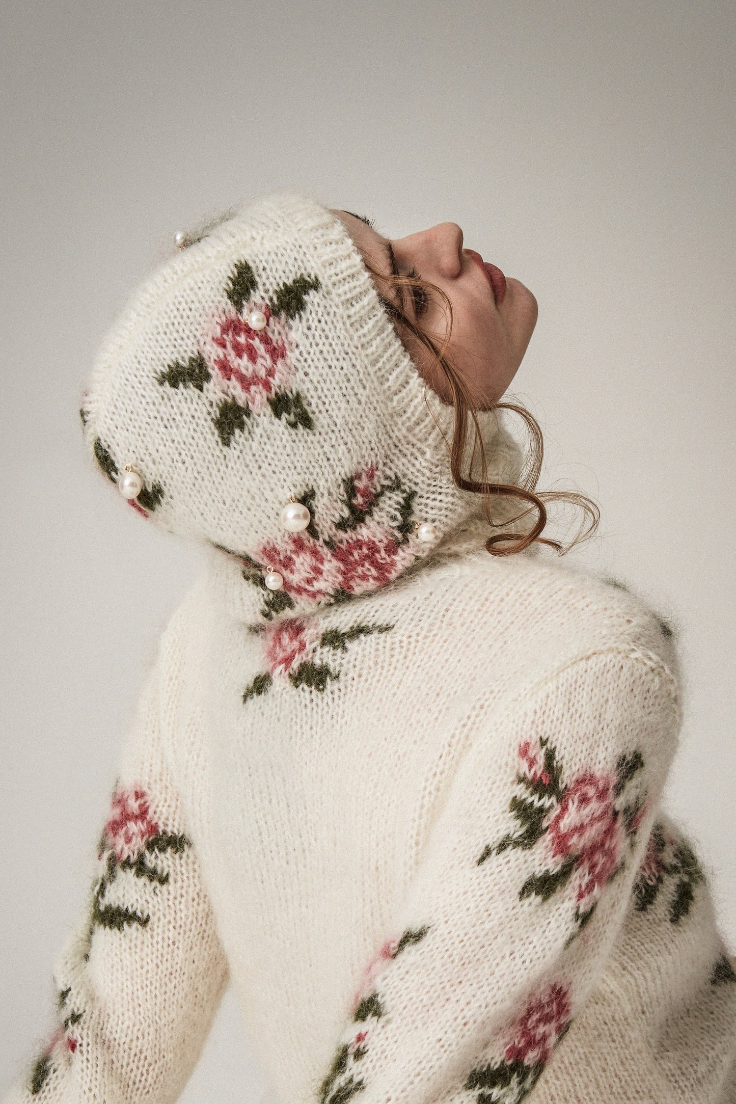 [数量限定]Floral Hand-knit Balaclava(Pink)