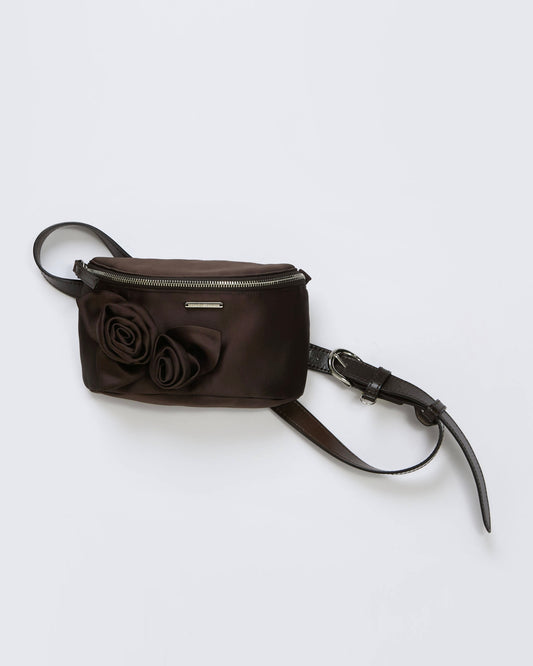 Satin Rose Belt Bag(Brown)