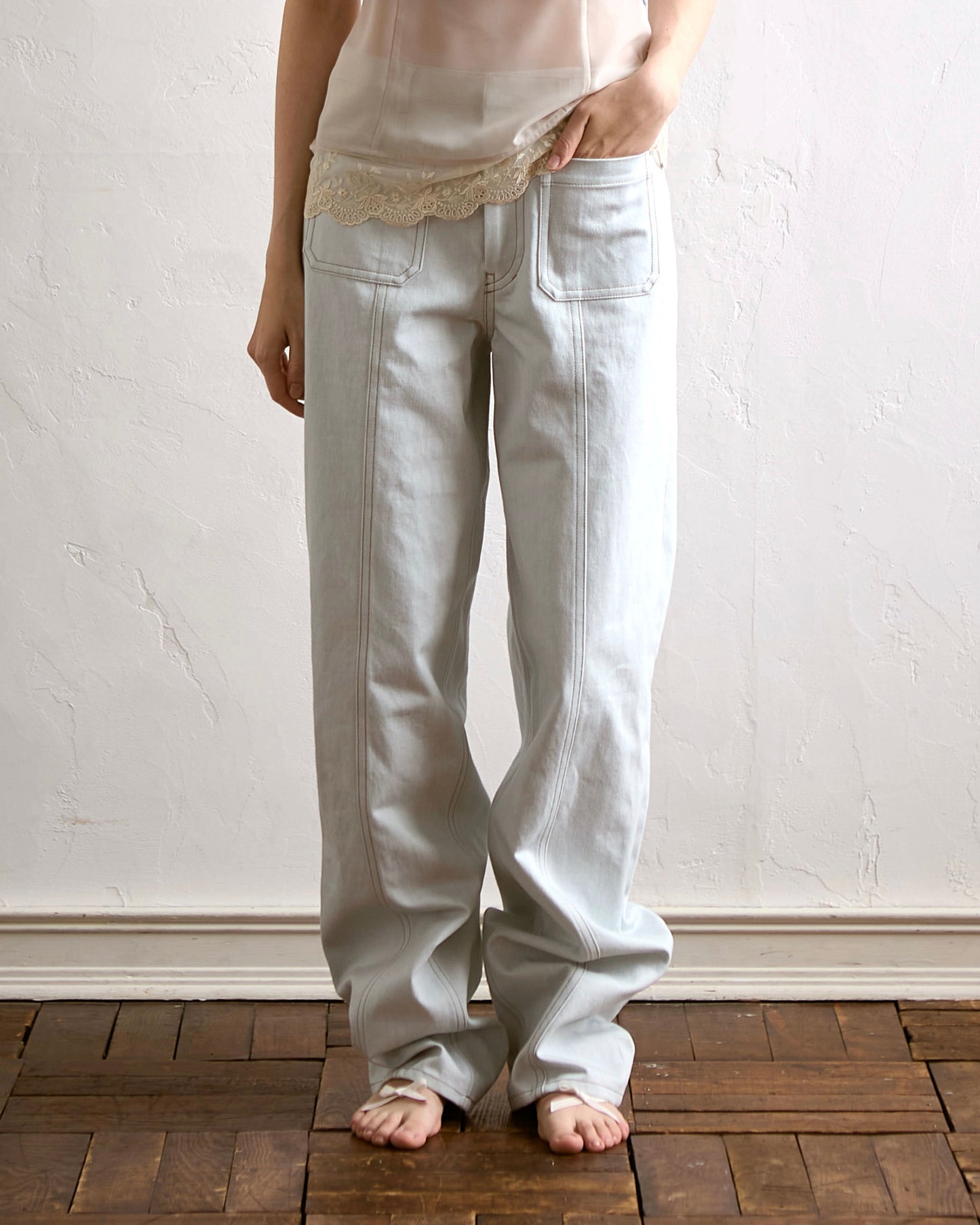 Denim Front Pocket Pants(Pale Blue)
