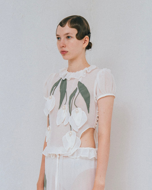 Chiffon Tulips Blouse(Ivory)
