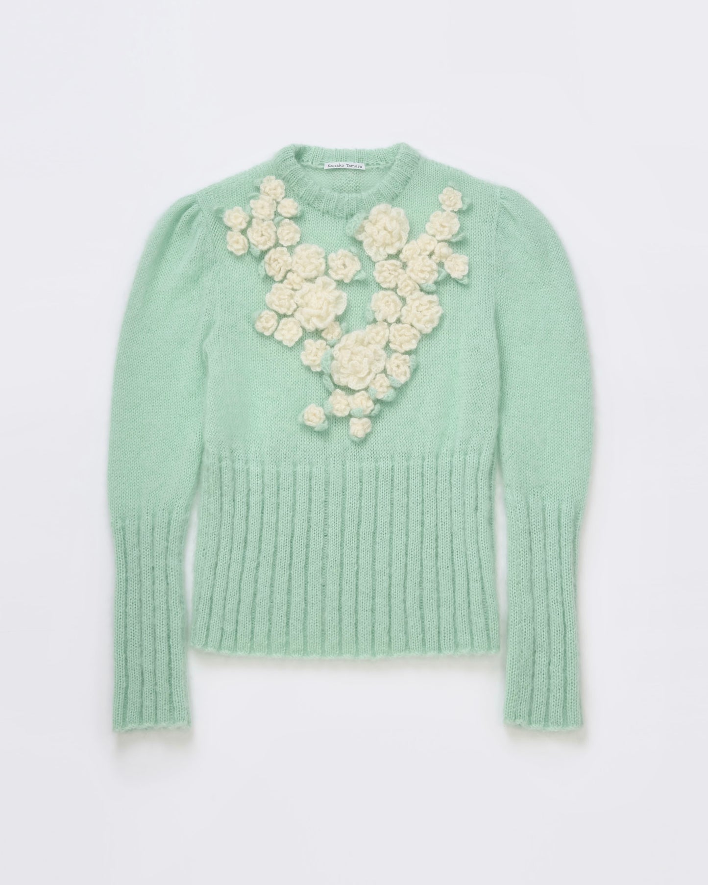 Hand Knit Rose Canvas Sweater(Mint)