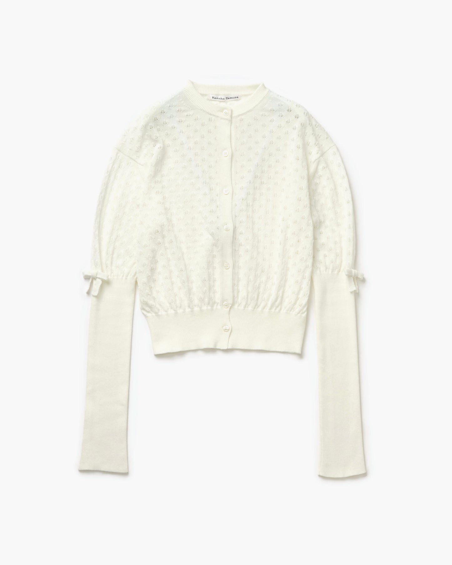Cotton Bow Knit Cardigan(White)