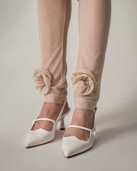 Sheer Roses Leggings(Beige)