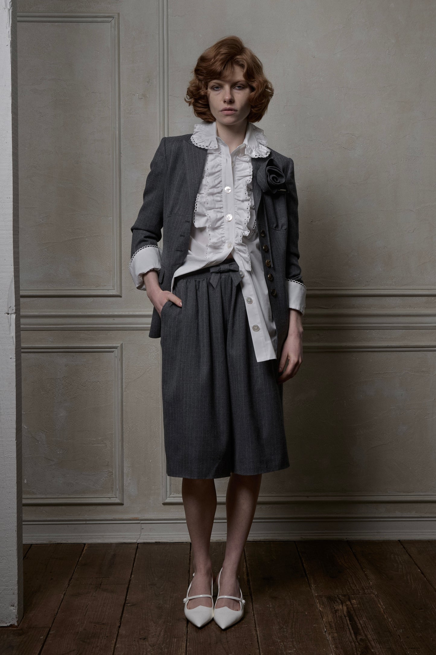 Cotton Ruffle Shirt(White)