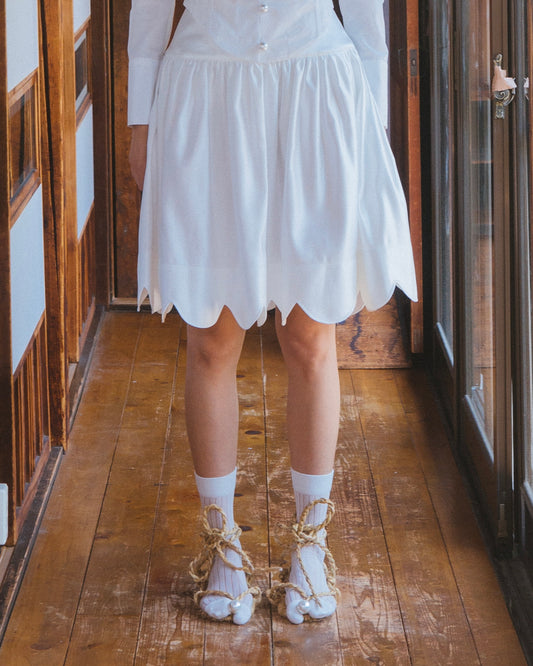 Satin Scalloped-Hem Gathered Skirt(White)