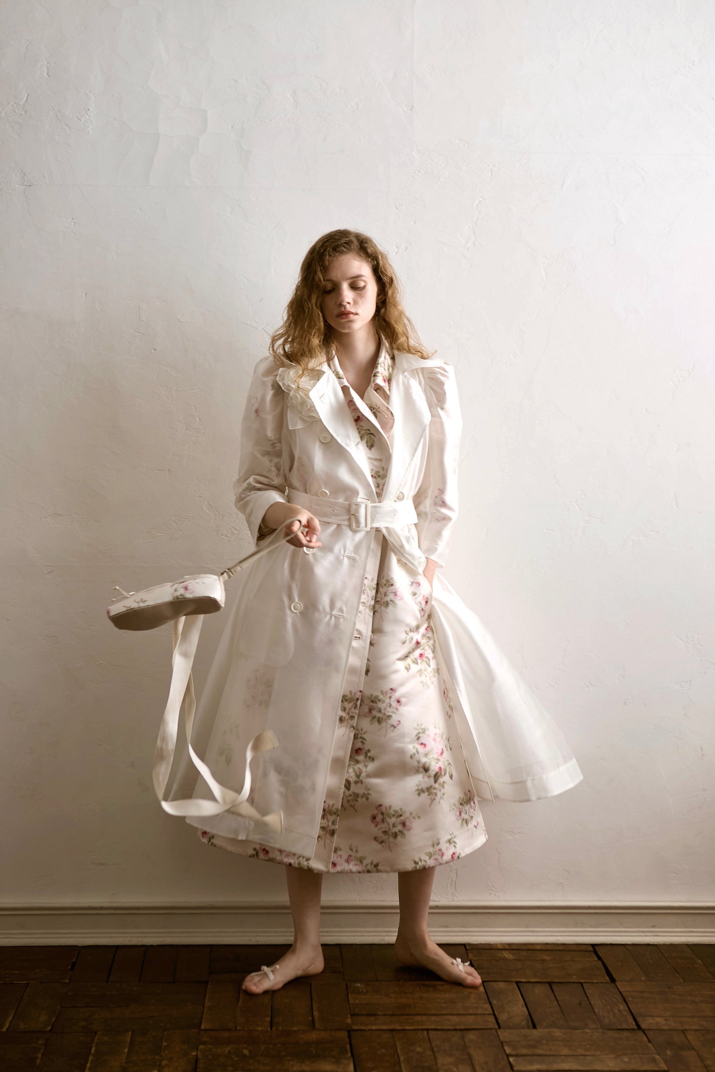 Satin Puff Sleeve Coat(Floral)
