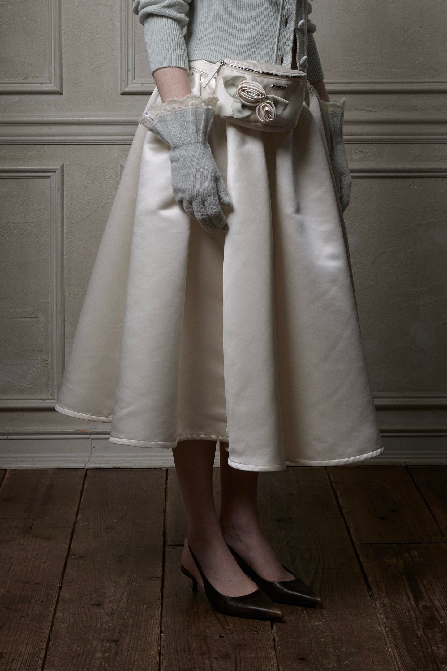 Satin Gathered Skirt(Ivory)
