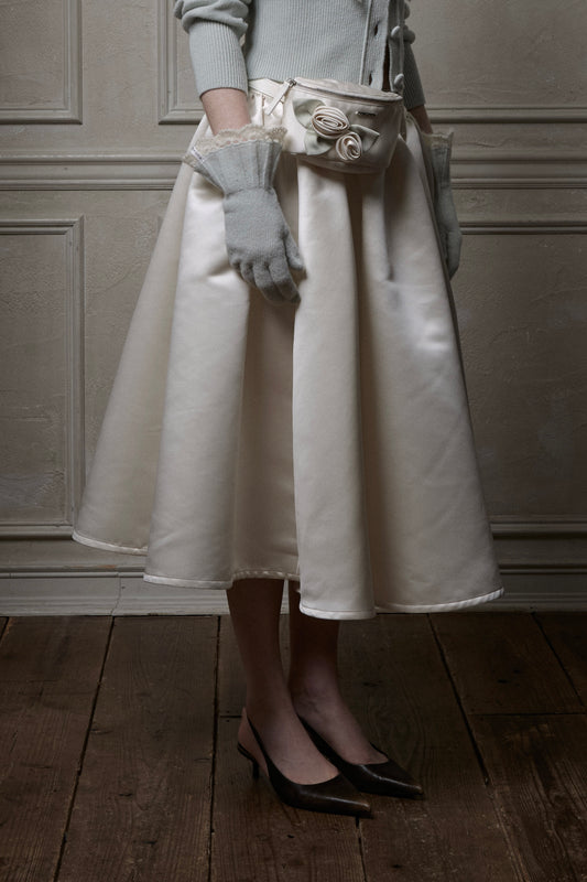 Satin Gathered Skirt(Ivory)