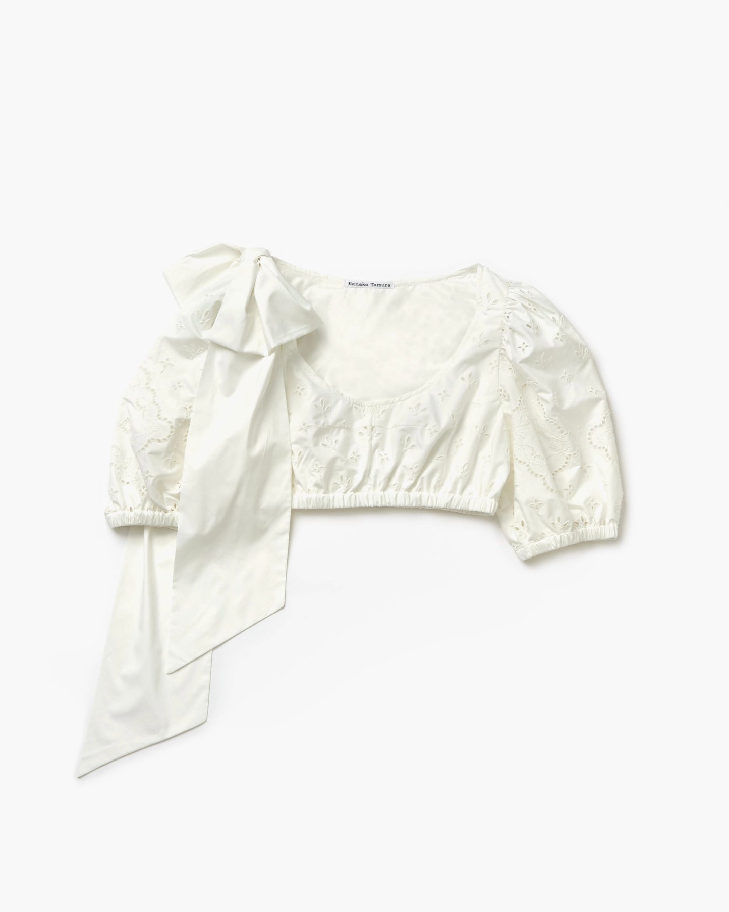 Taffeta Eyelet Lace Cropped Blouse(White)