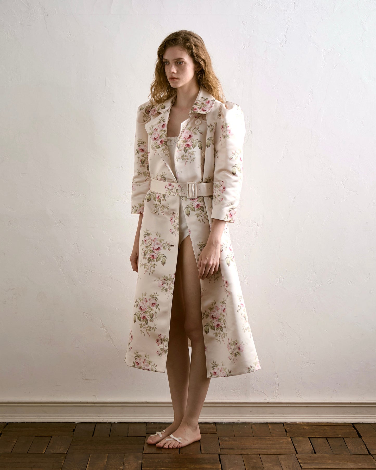 Satin Puff Sleeve Coat(Floral)