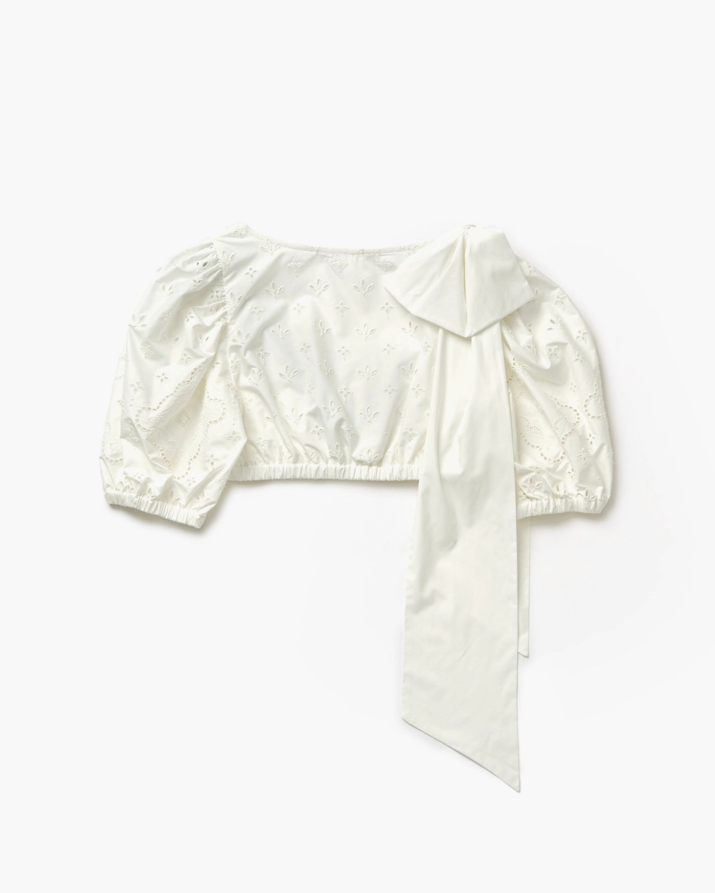 Taffeta Eyelet Lace Cropped Blouse(White)