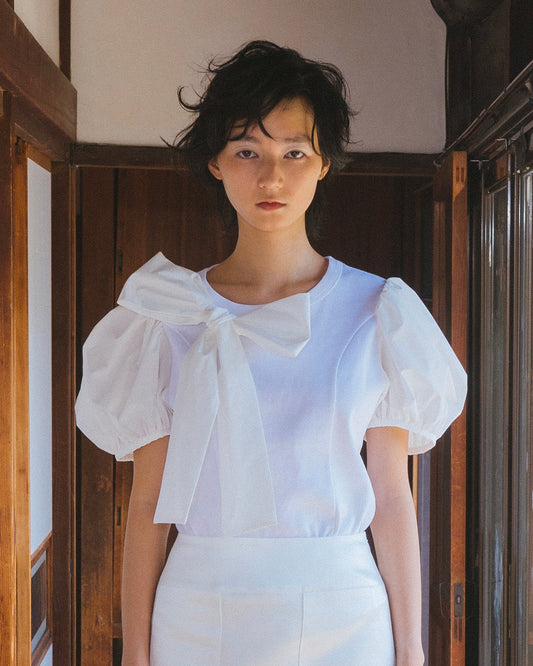 Ribbon Puff Sleeve T-Shirt