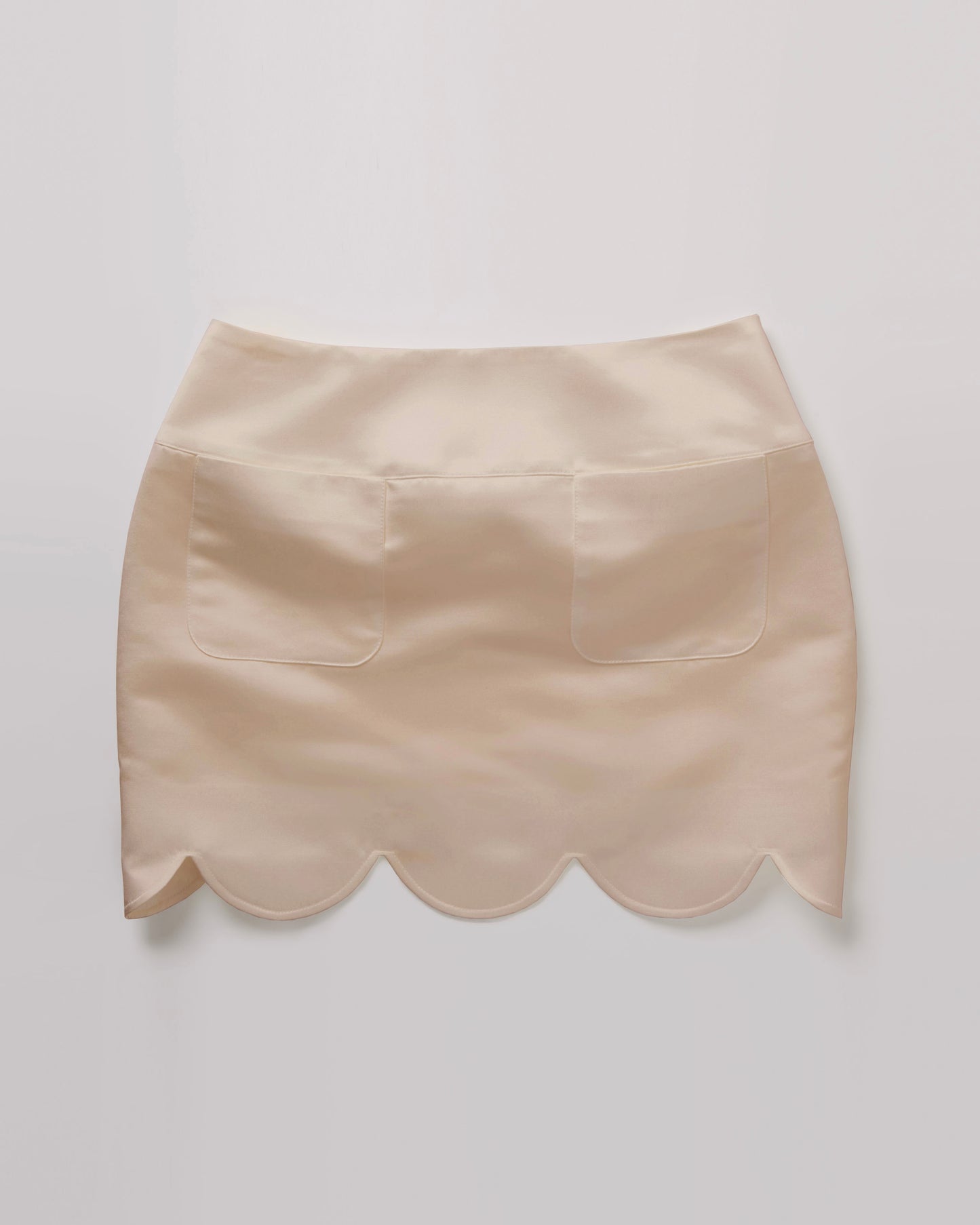 Satin Scalloped-Hem Mini Skirt(Beige)