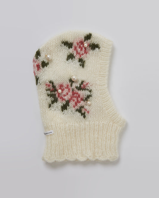 Floral Hand-knit Balaclava(Pink)