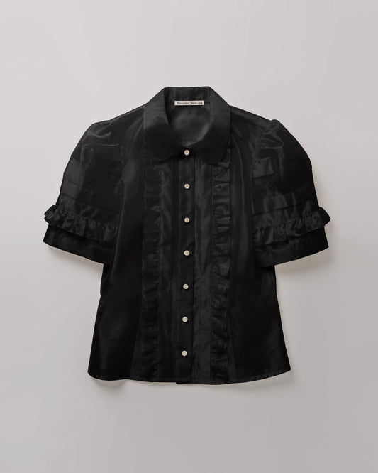 Silk Organza Ruffled Blouse(Black)