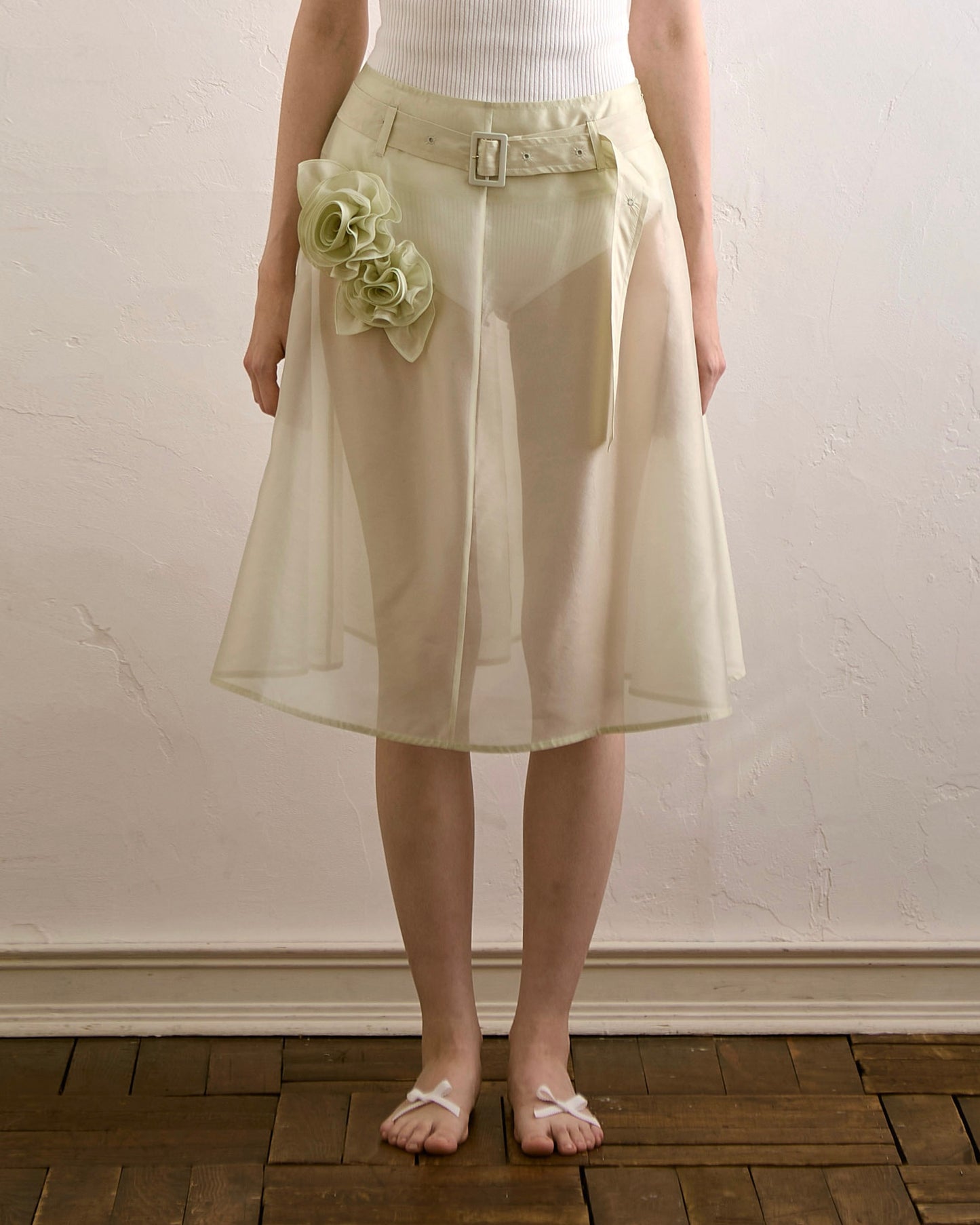 Silk Organza Rose Belt Skirt(Green)