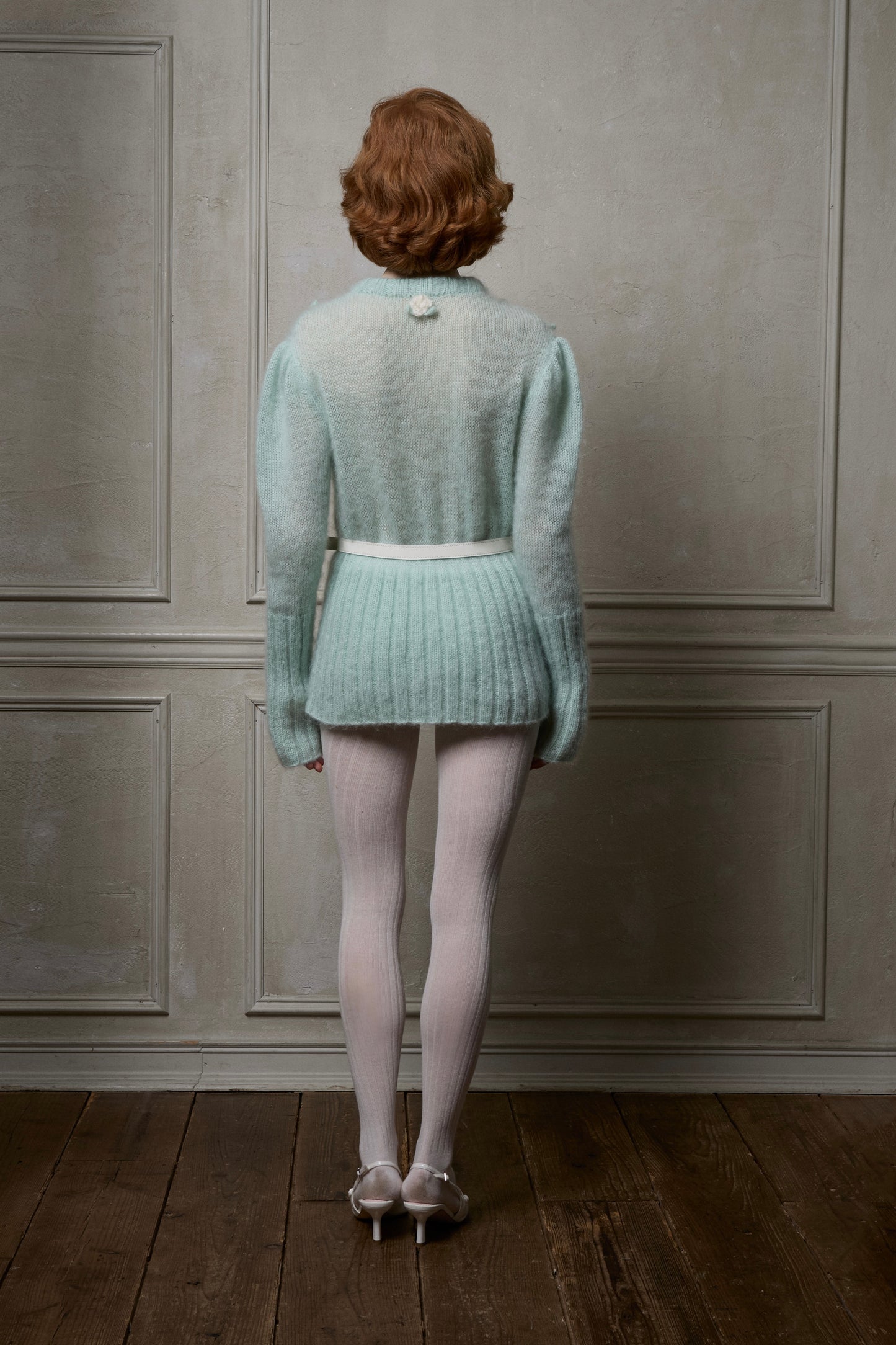 Hand Knit Rose Canvas Sweater(Mint)