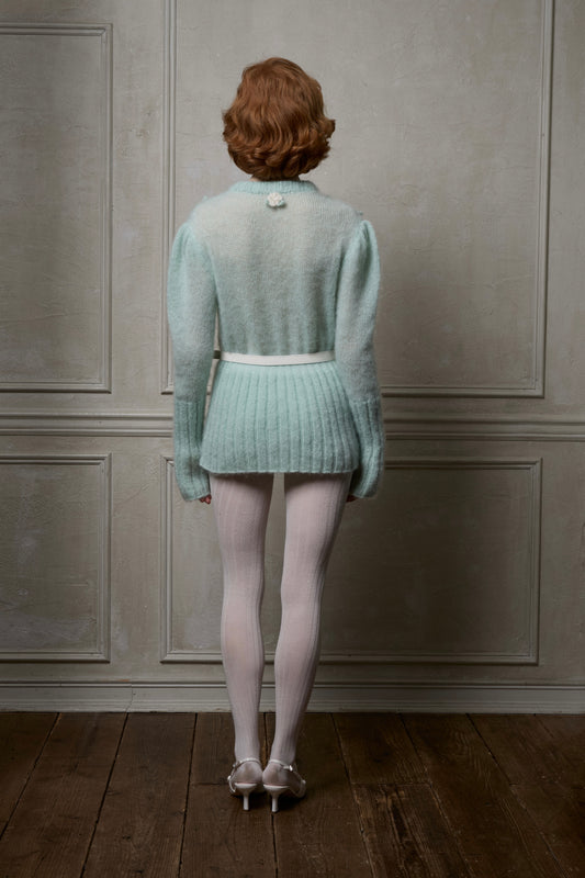 Hand Knit Rose Canvas Sweater(Mint)