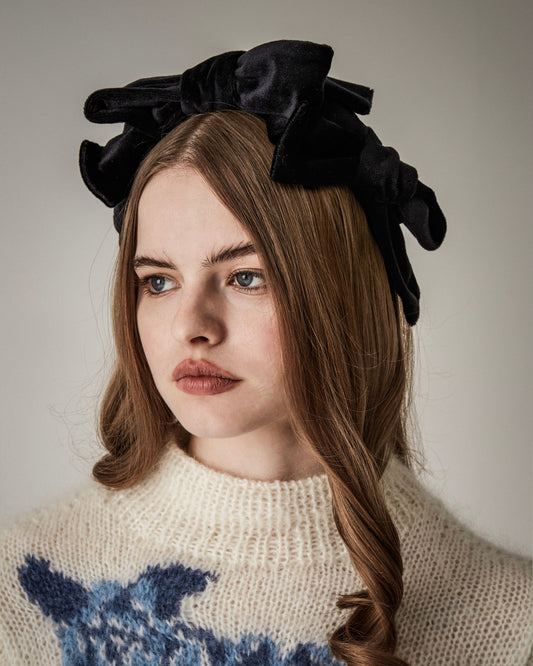 Velour Ribbon Headband(Black)