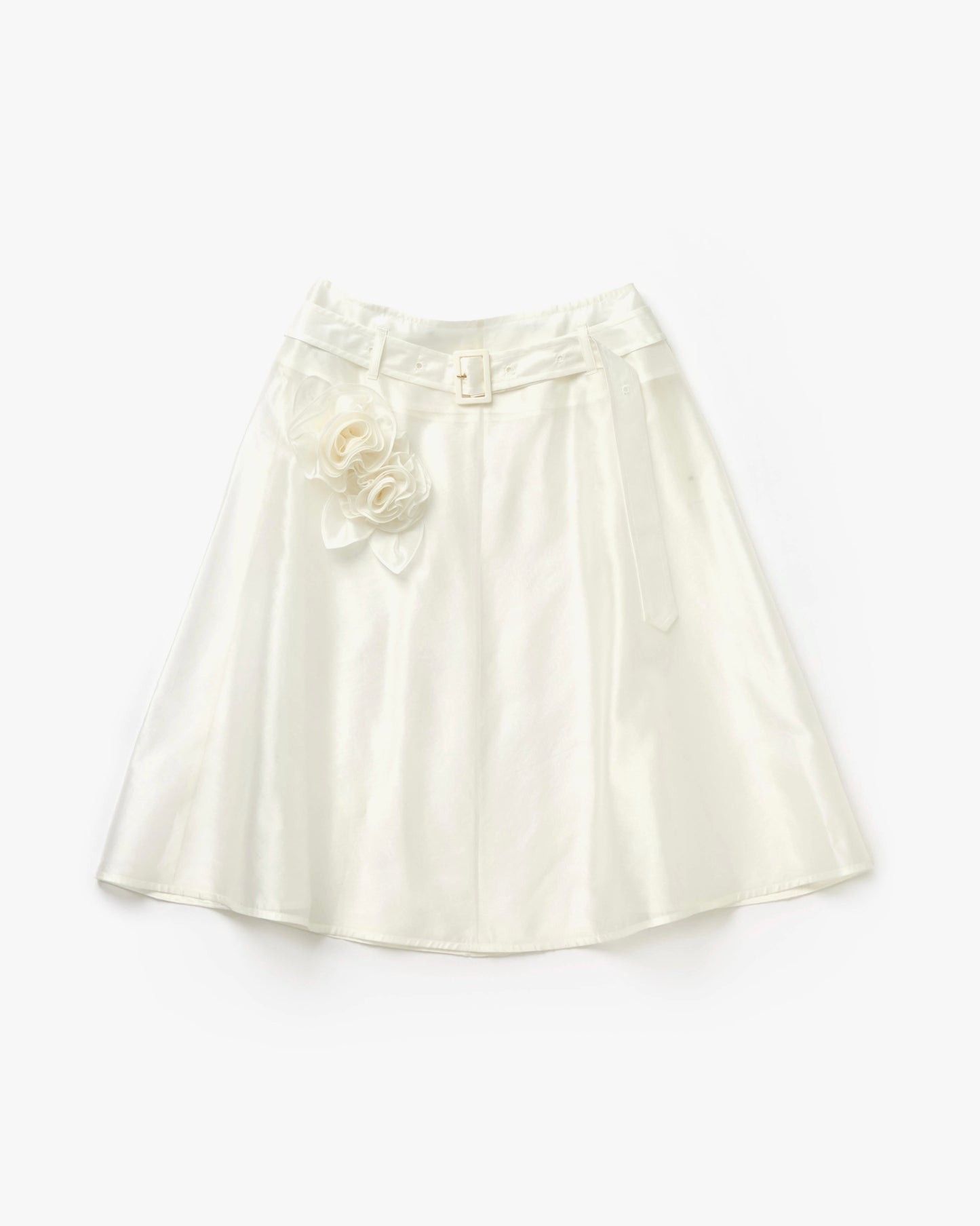 Silk Organza Rose Belt Skirt(White)